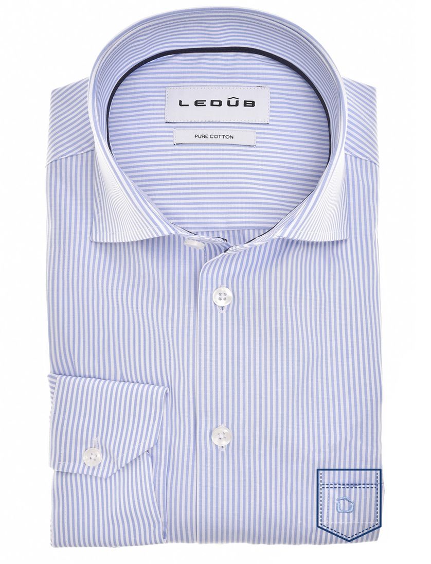 Ledub overhemd lichtblauw gestreept katoen
