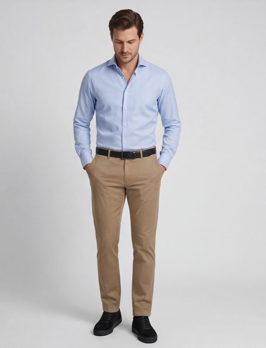 Overhemd Ledub Modern Fit effen lichtblauw stretch