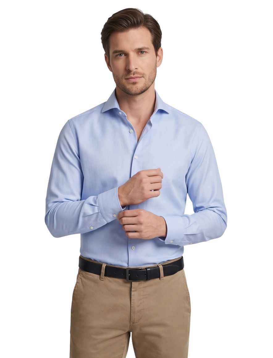 Overhemd Ledub Modern Fit effen lichtblauw stretch