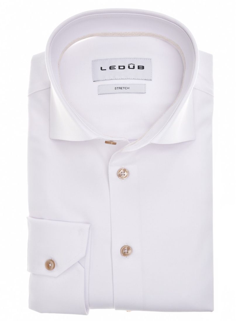 Ledub overhemd wit stretch effen