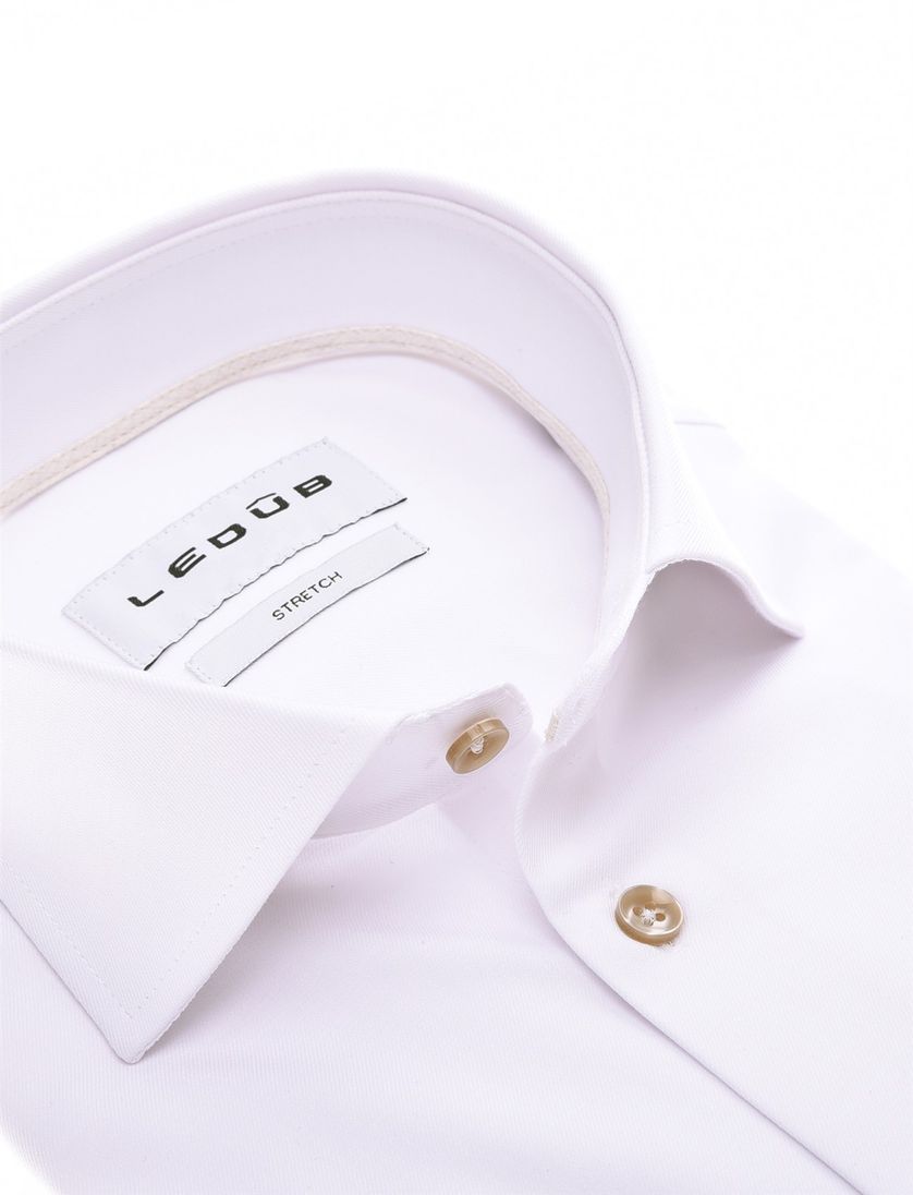 Ledub overhemd wit stretch effen