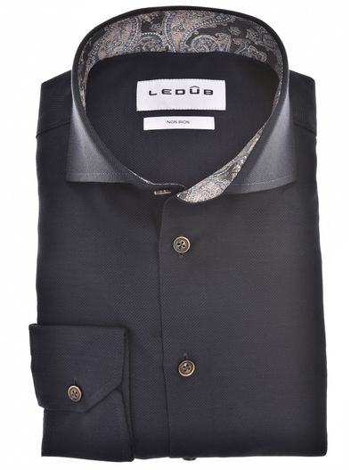 Ledub Ledub overhemd effen donkerblauw normale fit katoen strijkvrij