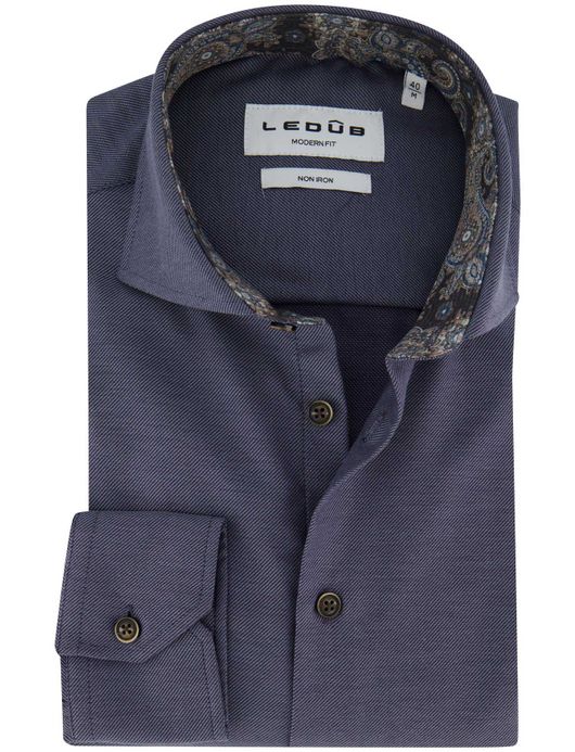 Ledub overhemd grijs effen strijkvrij normale fit