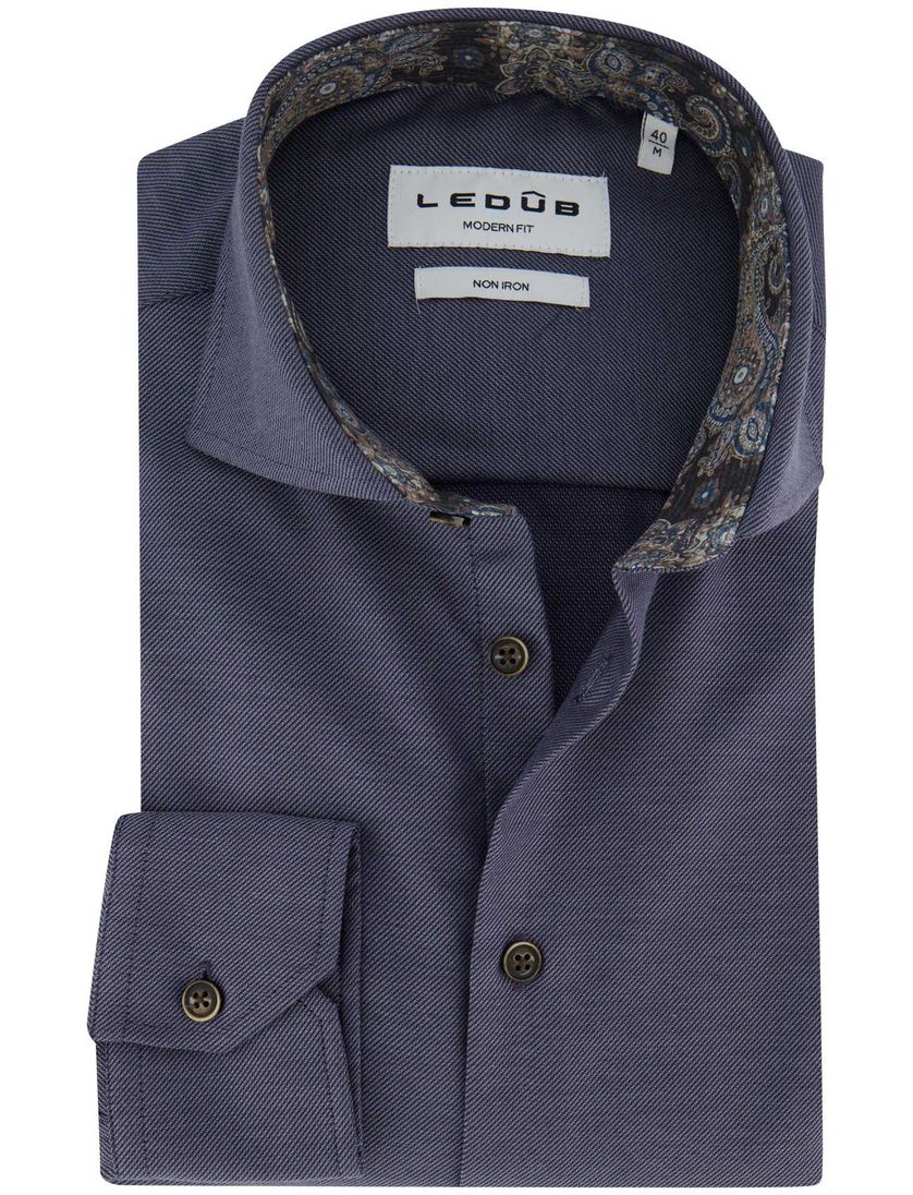 Ledub overhemd strijkvrij effen grijs normale fit