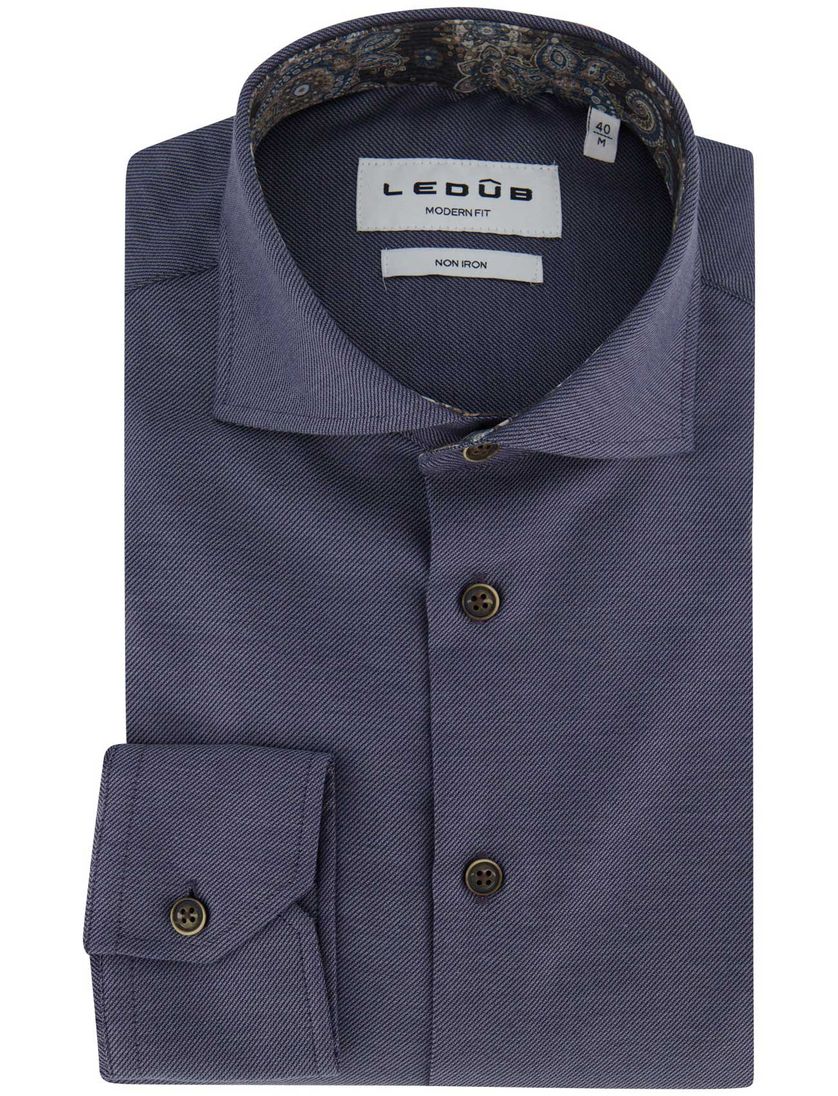 Ledub overhemd strijkvrij effen grijs normale fit