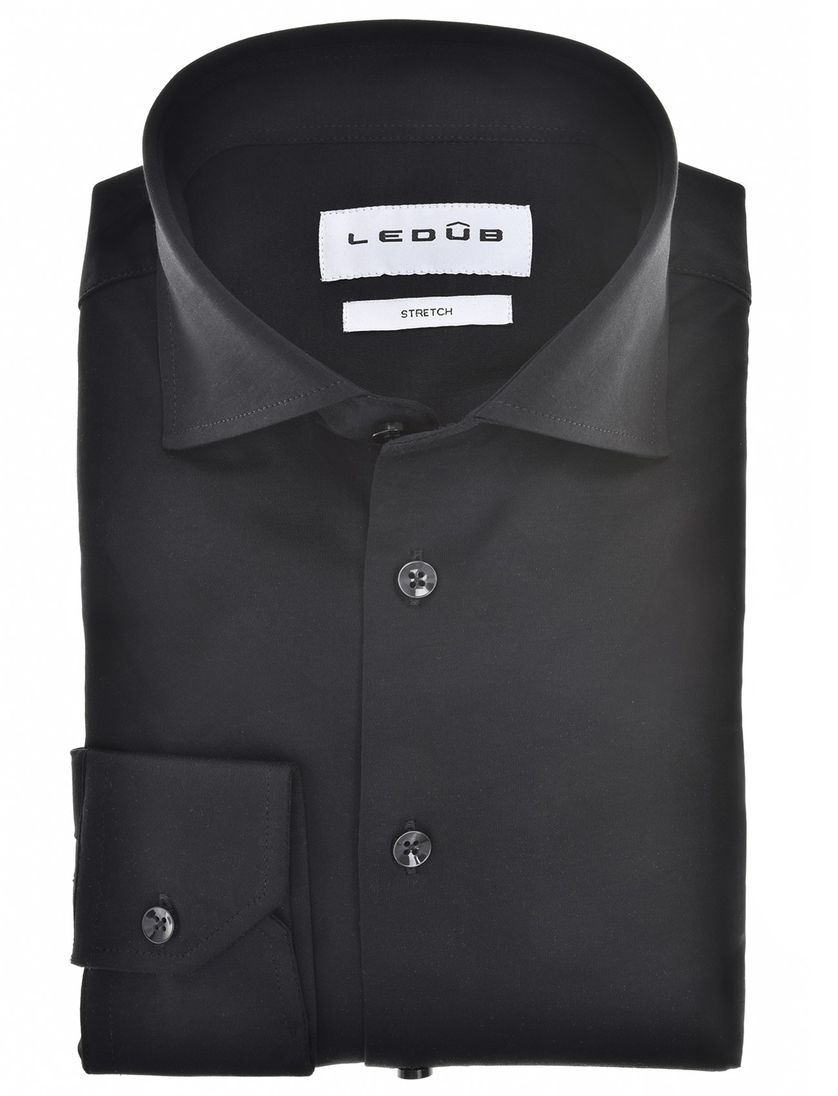 Ledub overhemd zwart stretch effen