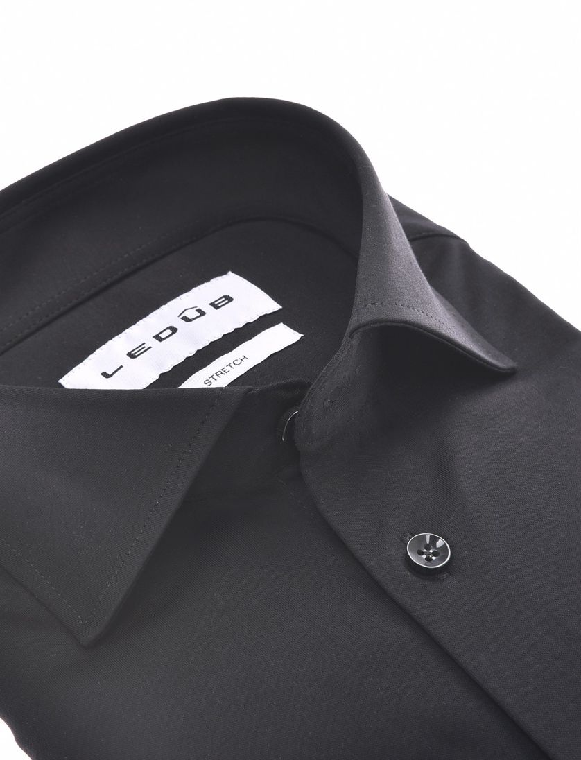 Ledub overhemd zwart stretch effen