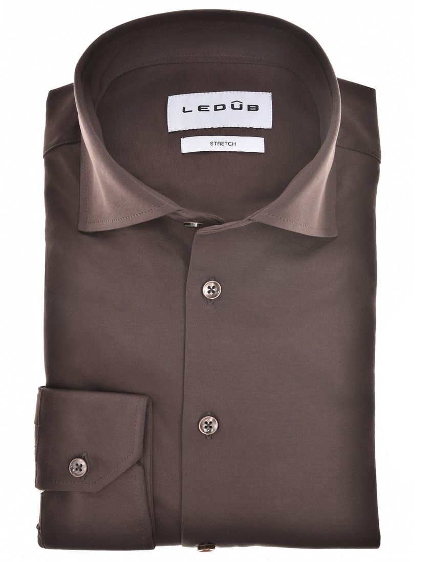 Ledub overhemd bruin stretch effen