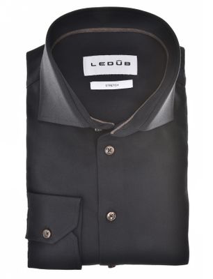 Ledub Ledub overhemd zwart effen katoen wide collar