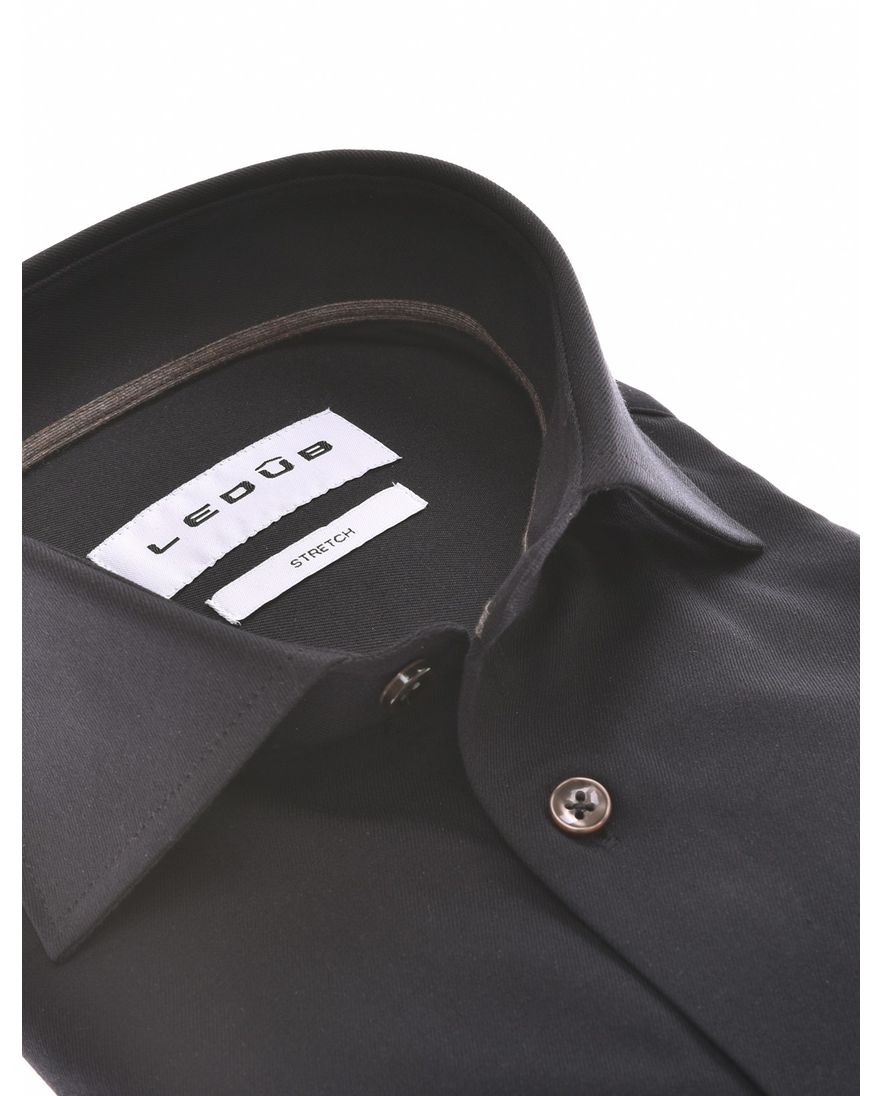 Ledub overhemd zwart effen katoen wide collar