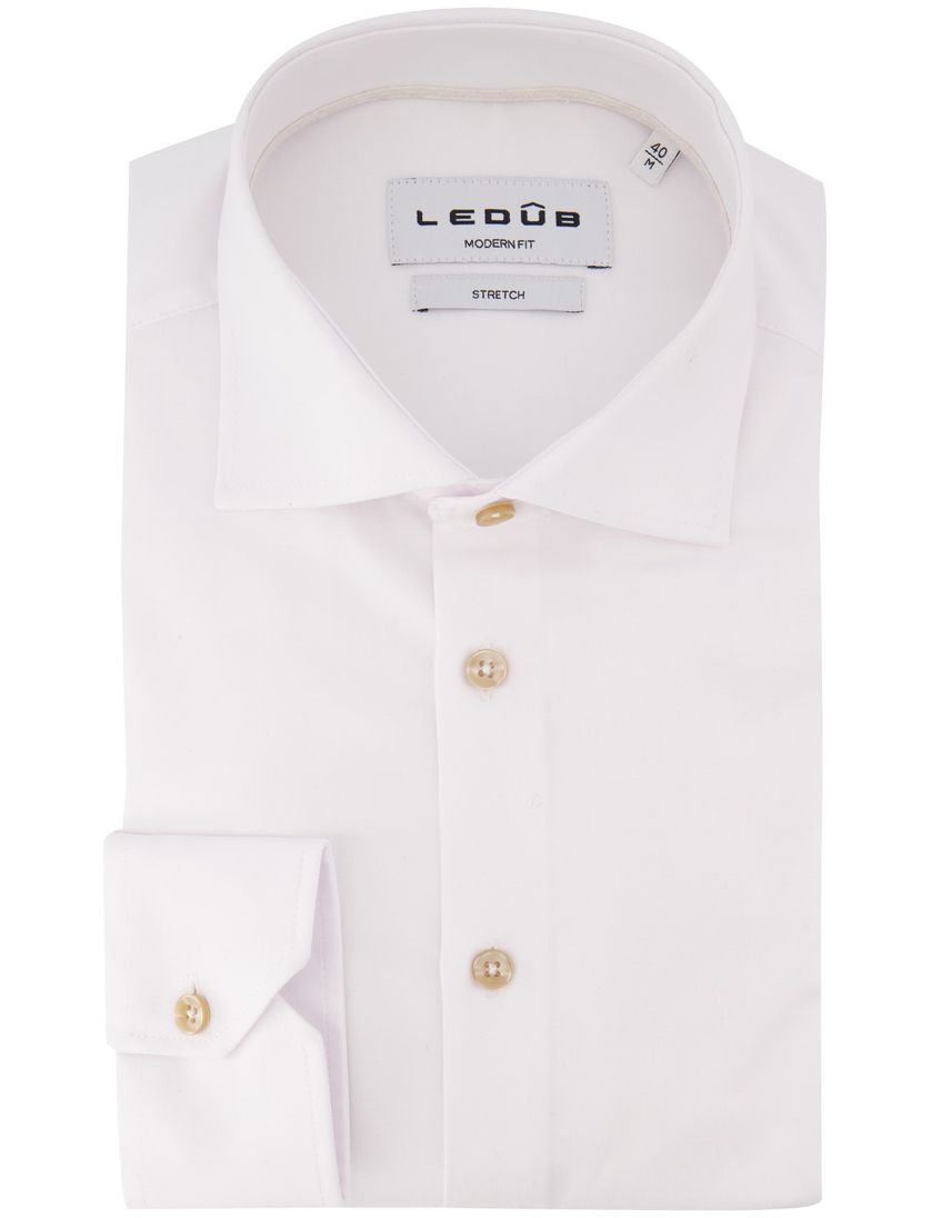 Ledub modern fit stretch overhemd wit katoen