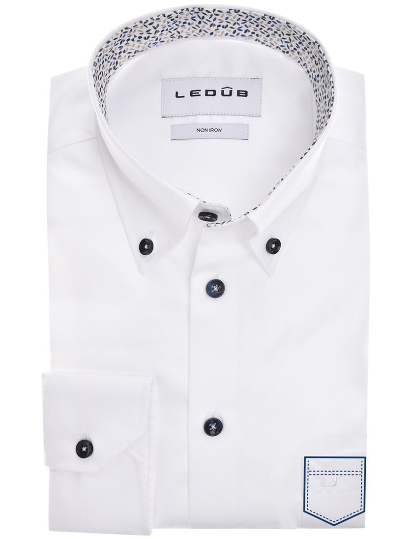 Ledub overhemd effen wit mouwlengte 7 normale fit