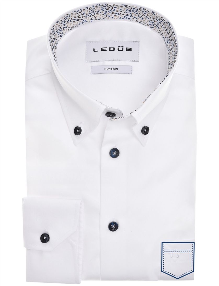 Ledub overhemd effen wit mouwlengte 7 normale fit