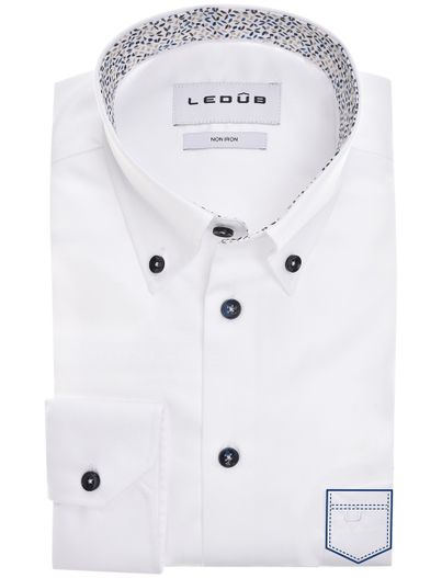 Ledub Ledub overhemd wit mouwlengte 7 normale fit