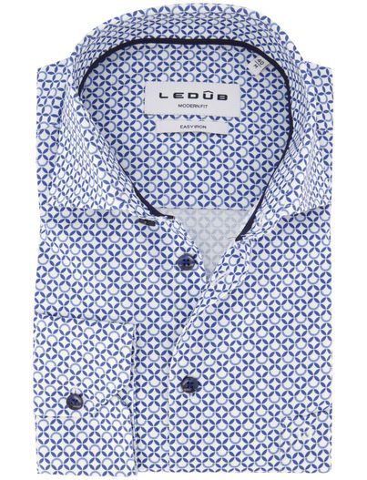 Ledub Ledub modern fit blauw geprint katoen ML7 wide spread boord