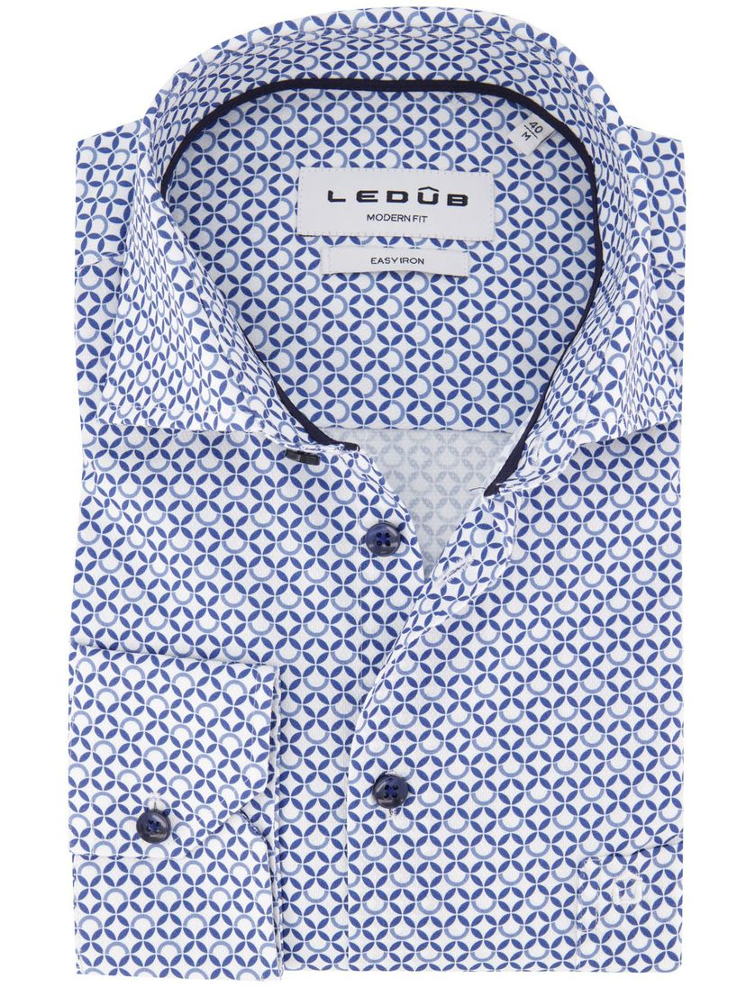 Ledub modern fit blauw geprint katoen ML7 wide spread boord