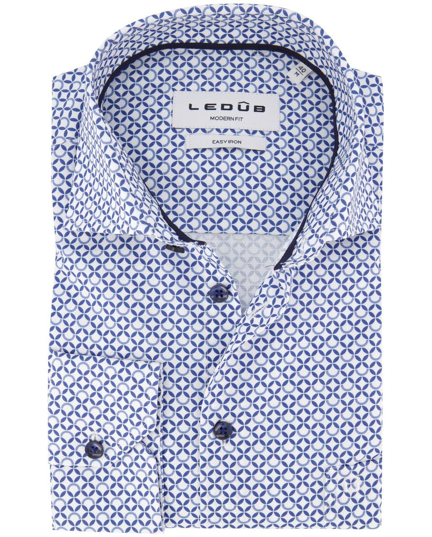Ledub modern fit blauw geprint katoen ML7