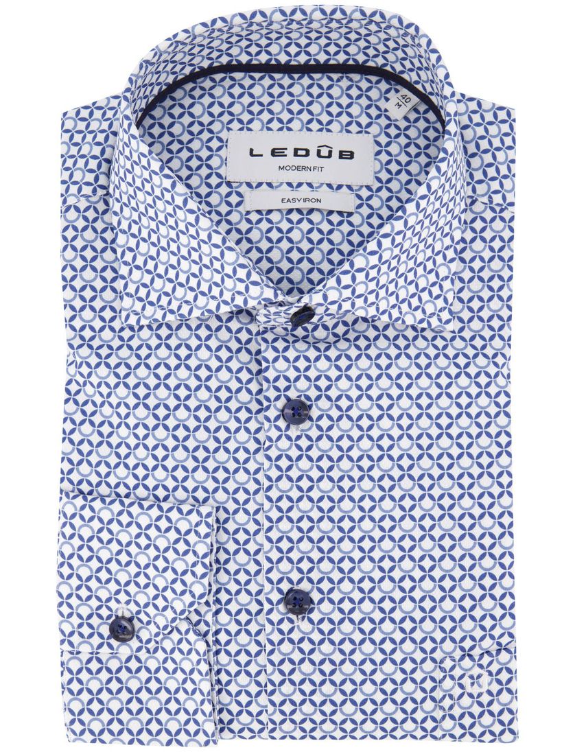 Ledub modern fit blauw geprint katoen ML7 wide spread boord