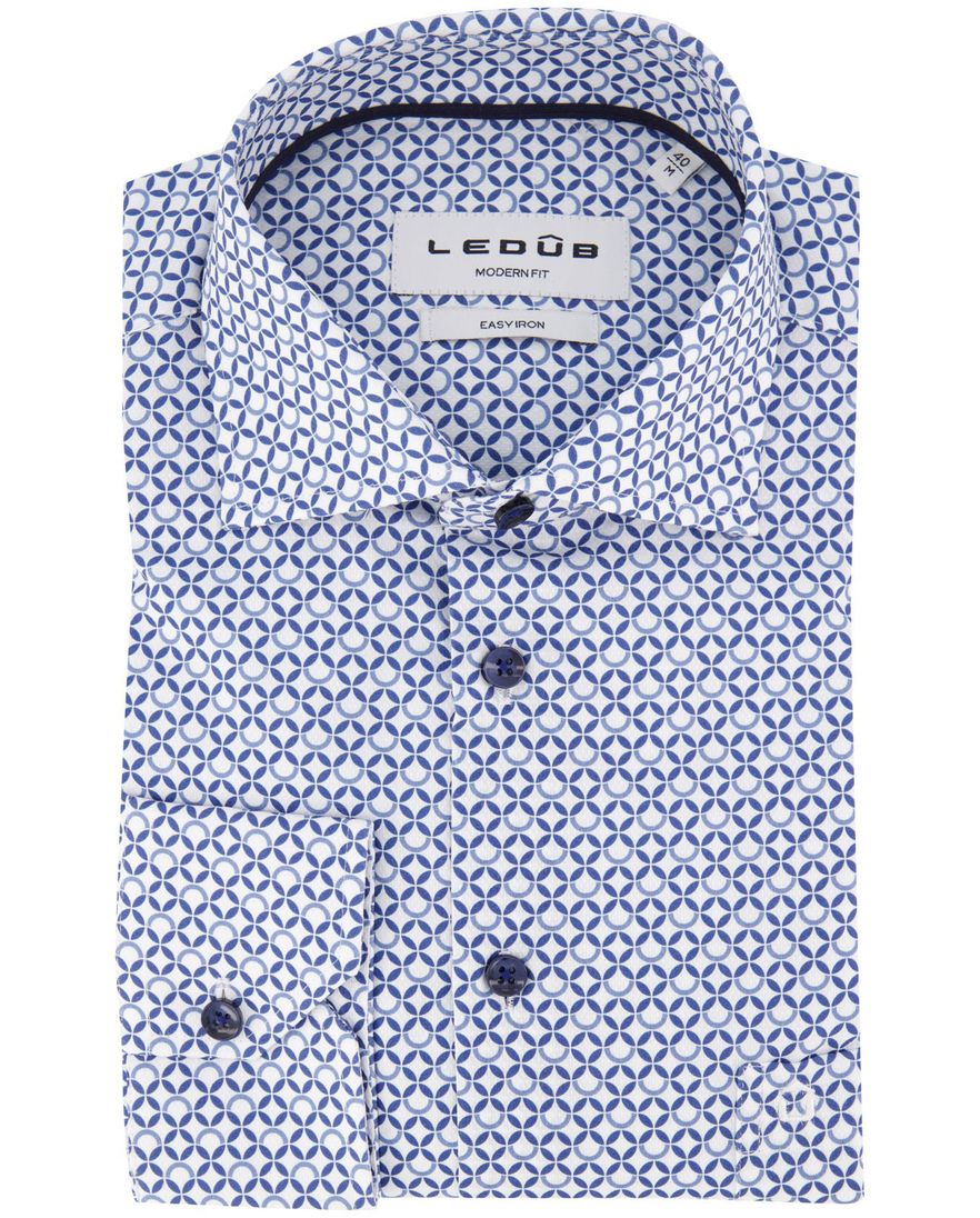 Ledub modern fit blauw geprint katoen ML7