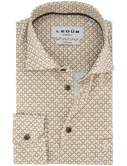 Overhemd Ledub Modern Fit ml 7 geprint bruin katoen