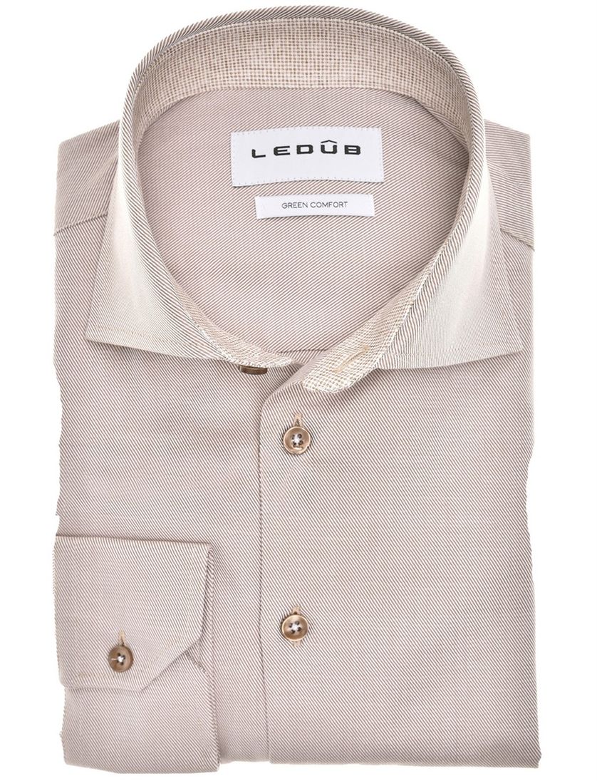 Ledub overhemd effen beige mouwlengte 7 katoen