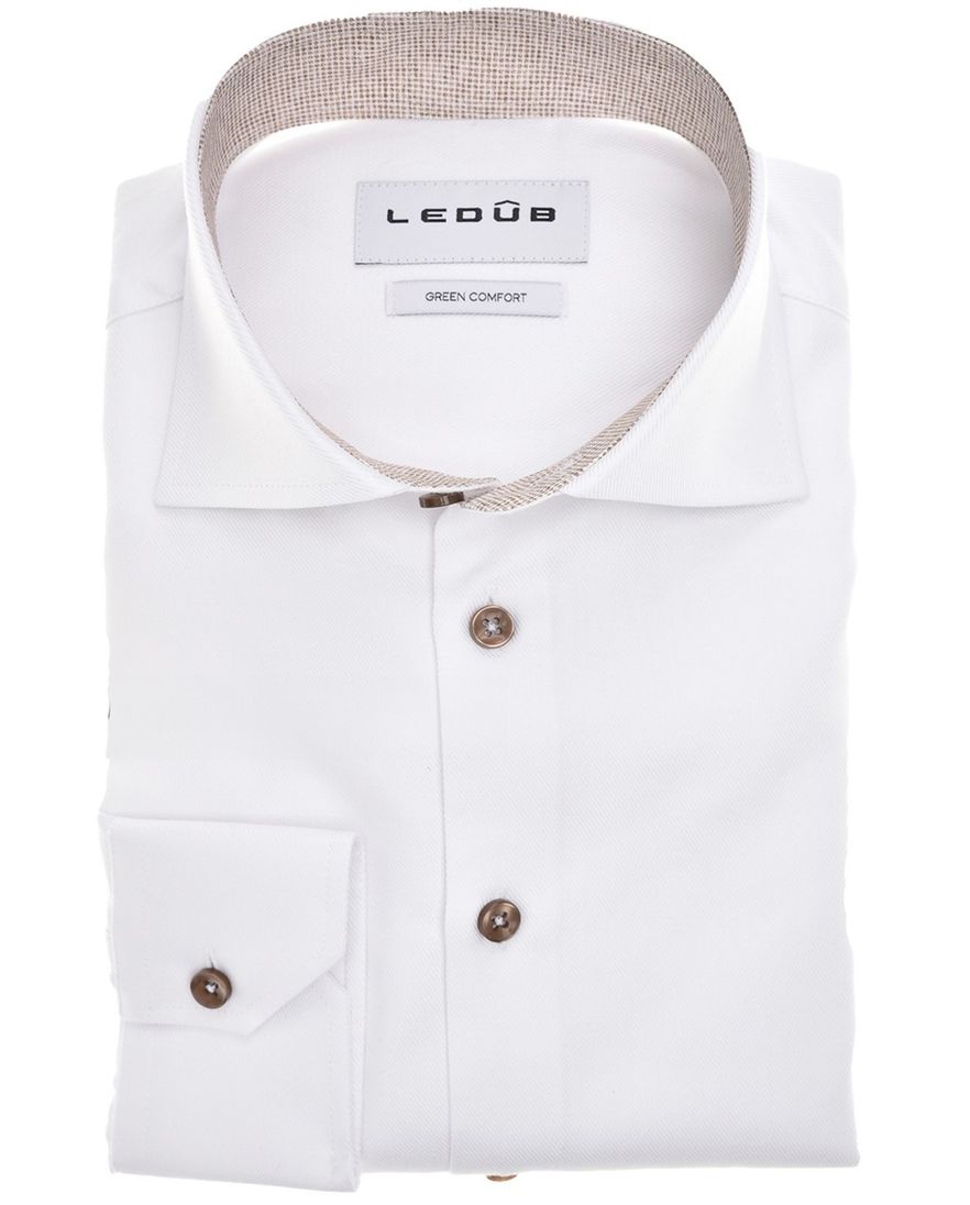Ledub overhemd effen wit mouwlente 7 katoen