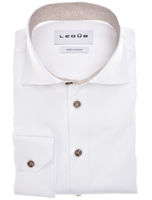 Ledub overhemd wit effen mouwlengte 7 katoen