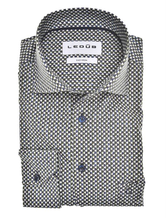 overhemd mouwlengte 7 blauw groen Ledub Modern Fit New
