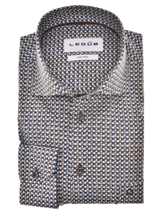 Ledub overhemd donkerblauw bruin geprint ml7