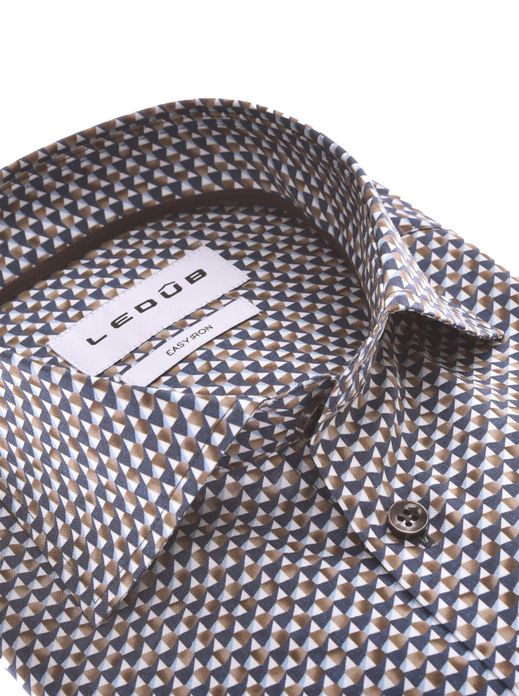 Ledub overhemd geprint donkerblauw bruin katoen