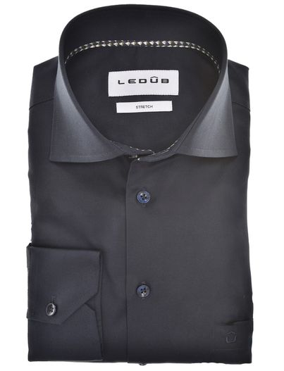 Ledub Mouwlengte 7 overhemd Ledub Modern Fit donkerblauw stretch