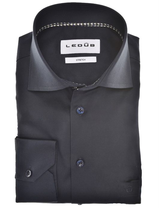 Overhemd Ledub Modern Fit donkerblauw stretch mouwlengte 7
