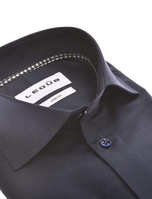 Overhemd Ledub Modern Fit donkerblauw stretch mouwlengte 7