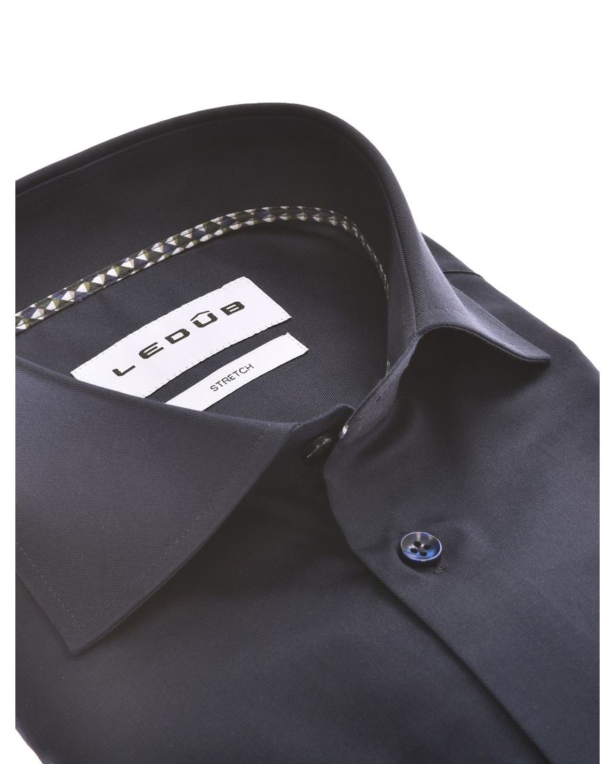 Overhemd Ledub Modern Fit donkerblauw stretch mouwlengte 7
