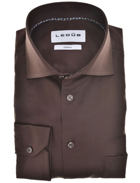 Ledub overhemd bruin effen ml7