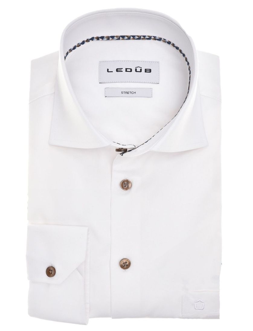 Mouwlengte 7 overhemd Ledub Modern Fit wit stretch