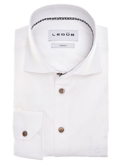 Ledub Overhemd Ledub Modern Fit wit stretch mouwlengte 7