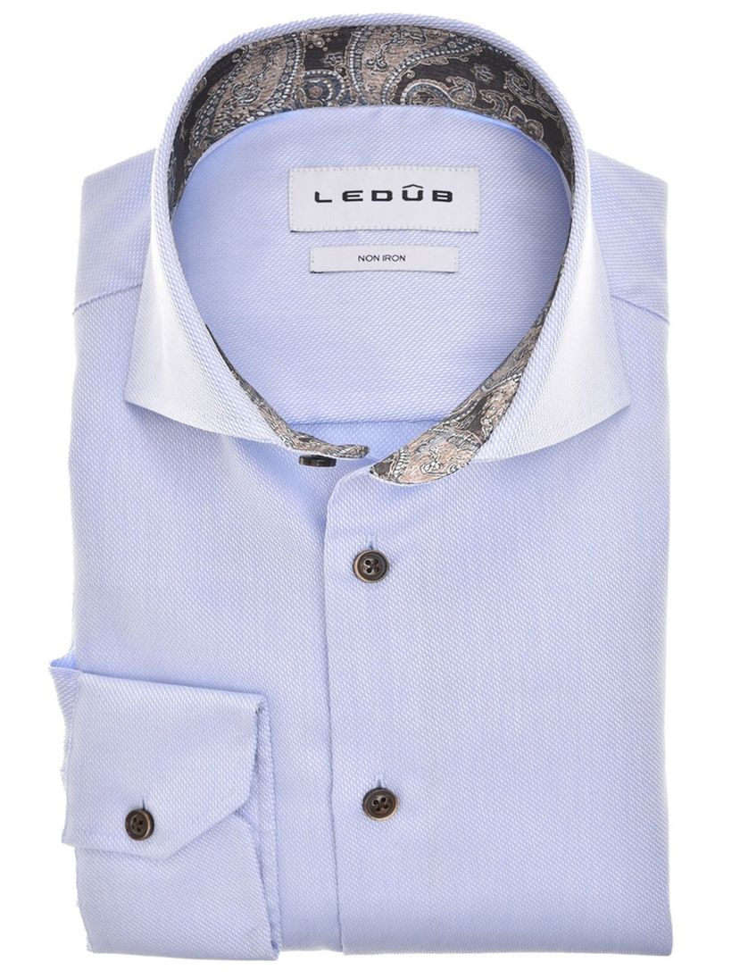 Mouwlengte 7 overhemd Modern Fit blauw strijkvrij