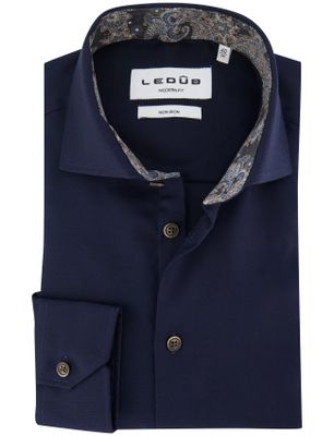 Ledub Ledub overhemd donkerblauw effen katoen