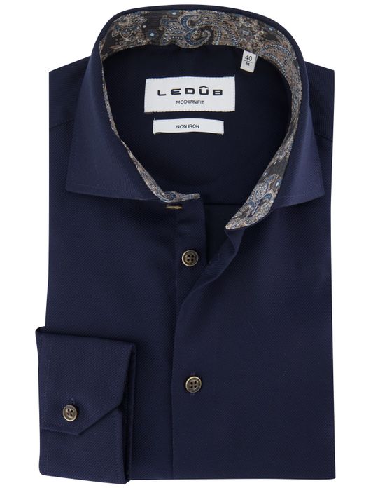 Ledub overhemd donkerblauw strijkvrij
