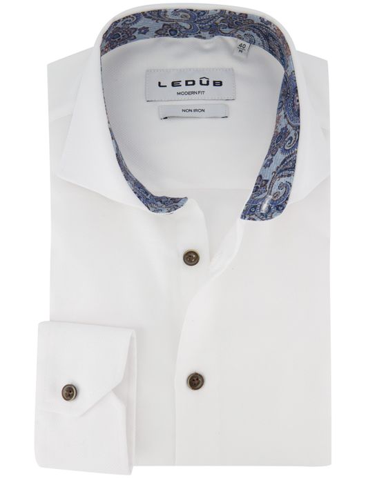 Ledub overhemd wit effen
