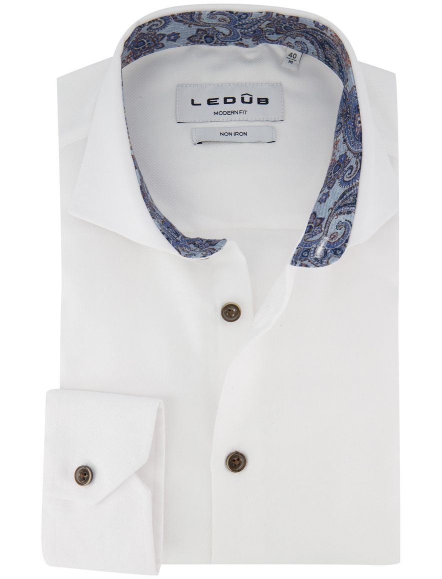 Ledub overhemd wit katoen effen