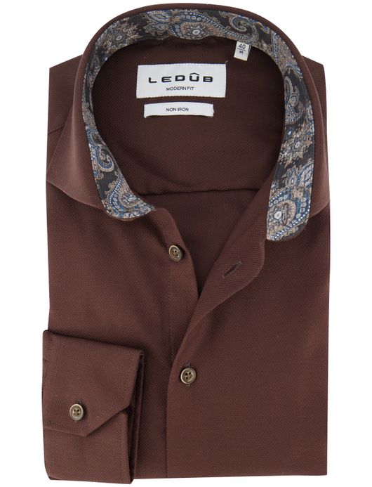 Ledub overhemd bruin effen