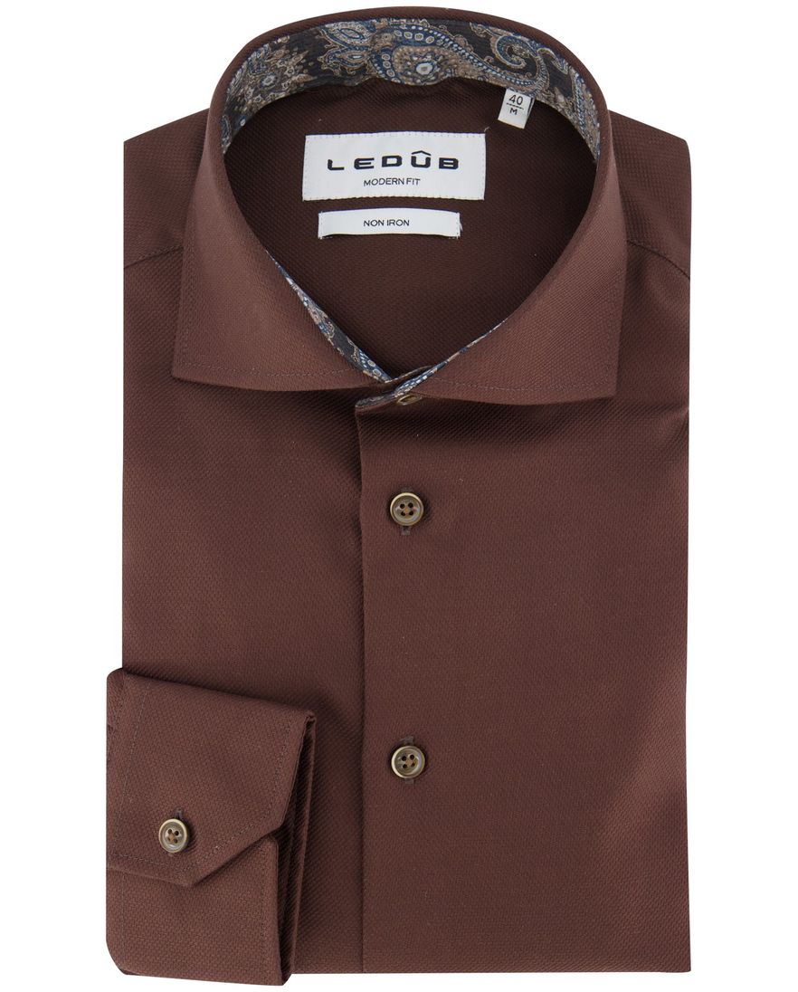 Ledub overhemd bruin effen katoen