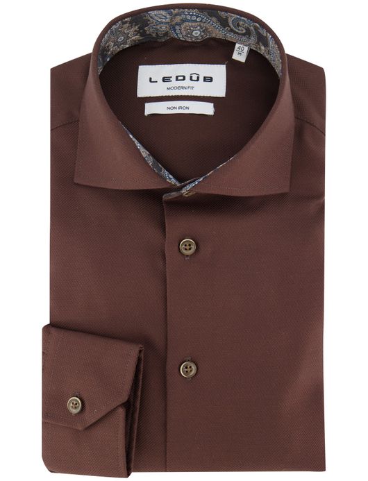 Ledub overhemd bruin effen