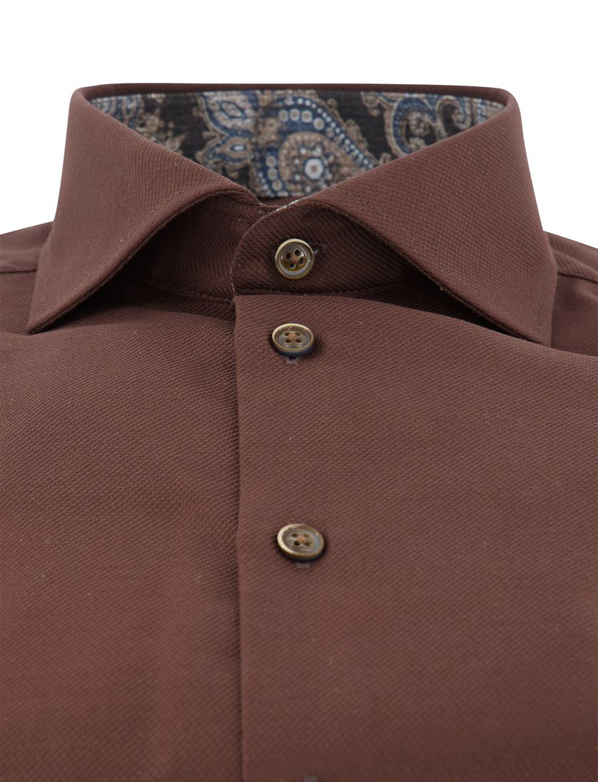 Ledub overhemd bruin katoen effen