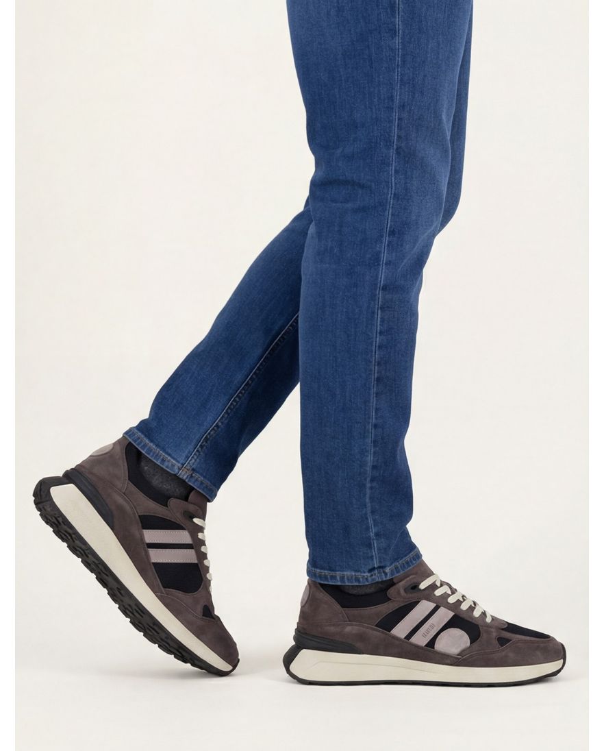 Blackstone effen bruin zwart sneakers suede