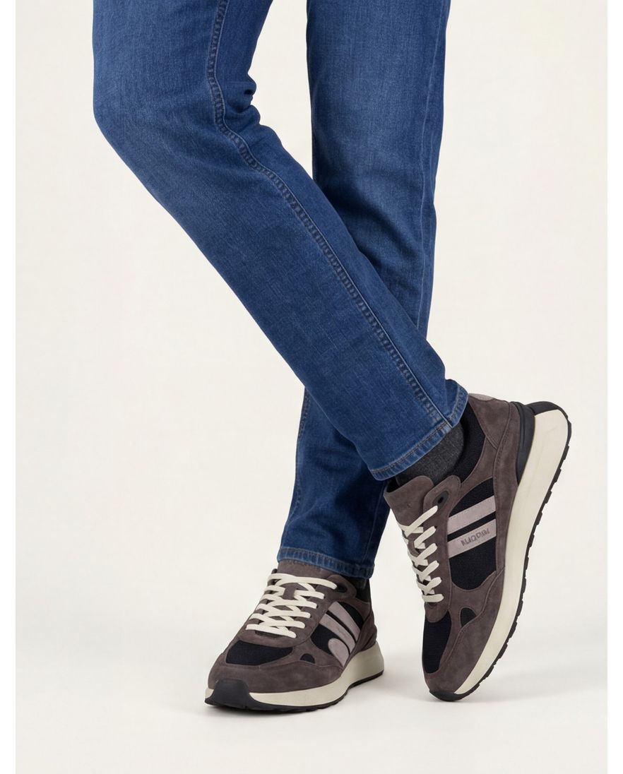 Blackstone effen bruin zwart sneakers suede