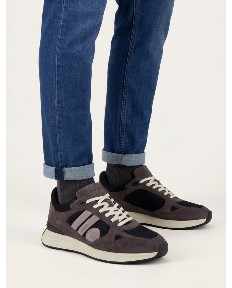 Blackstone effen bruin zwart sneakers suede