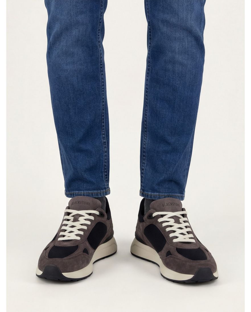 Blackstone effen bruin zwart sneakers suede